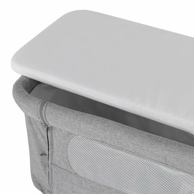 Patut co-sleeper 2 in 1, Feedo, Pliabil, Reglabil in 5 pozitii, Cu laterala detasabila, Cu roti, Greutate maxima suportata 9 kg, 0-5 luni, Gri BYN235206