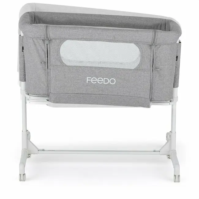 Patut co-sleeper 2 in 1, Feedo, Pliabil, Reglabil in 5 pozitii, Cu laterala detasabila, Cu roti, Greutate maxima suportata 9 kg, 0-5 luni, Gri BYN235206
