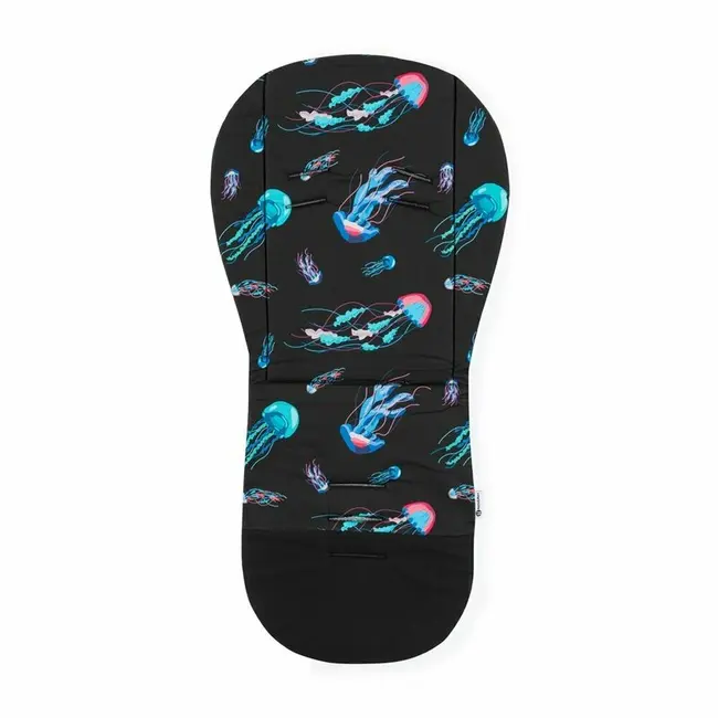 Salteluta pentru carucior, Petite&Mars, Foamy, Din spuma cu memorie, 86 x 42 cm, Reversibila, Universala, Design cu meduze, Negru BYN575738