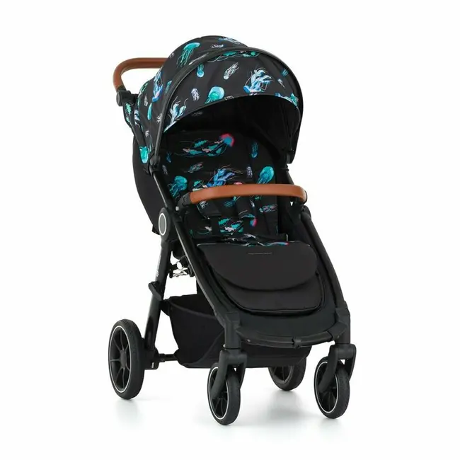 Salteluta pentru carucior, Petite&Mars, Foamy, Din spuma cu memorie, 86 x 42 cm, Reversibila, Universala, Design cu meduze, Negru BYN575738