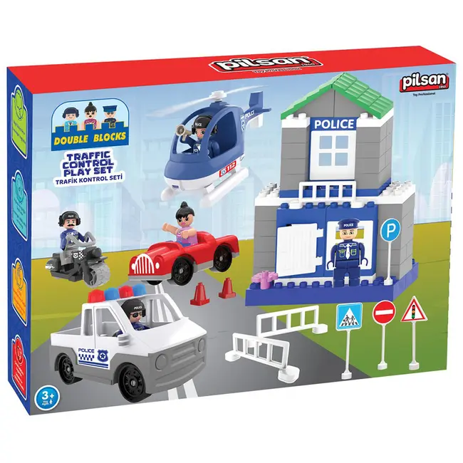 Set constructie Pilsan Double Blocks Traffic Control 57 piese HUBPL-03-613