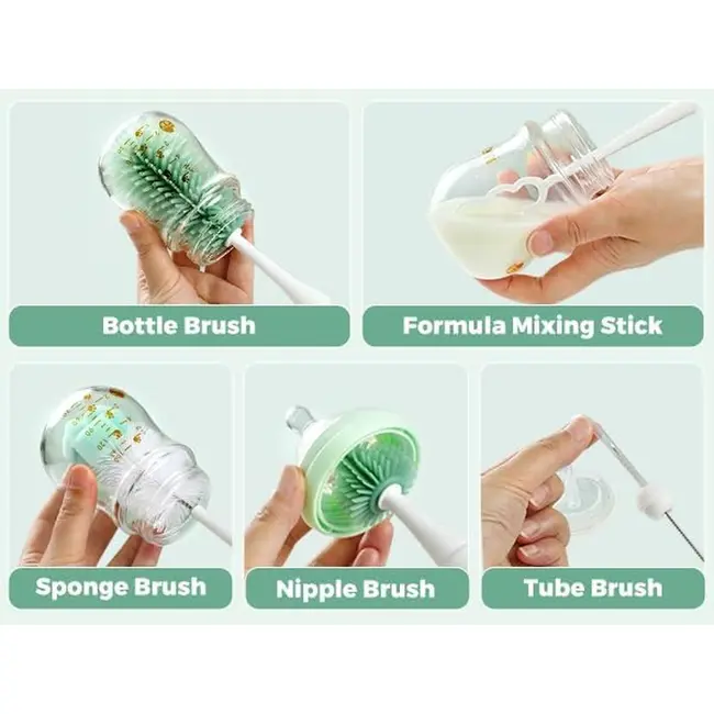 Set electric cu perie pentru biberoane Momcozy 7 in 1 Green
