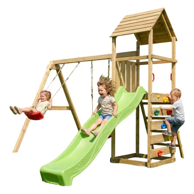Complex joaca din lemn cu turn si 2 leagane max play 2.2 fungoo - okefu09850
