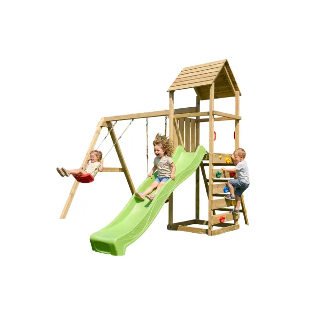 Complex joaca din lemn cu turn si 2 leagane max play 2.2 fungoo - okefu09850