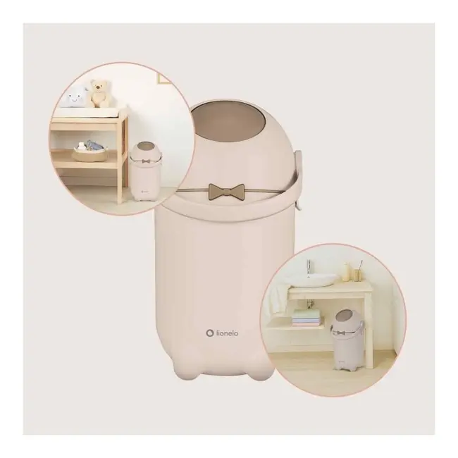 Cos pentru scutece, Lionelo, Capacitate 10 l, Sistem etans impotriva mirosurilor, Compatibil cu saci universali, Operare cu o mana, Bej BYNLOC-PUREBIN_BEIGE_SAND