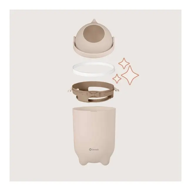 Cos pentru scutece, Lionelo, Capacitate 10 l, Sistem etans impotriva mirosurilor, Compatibil cu saci universali, Operare cu o mana, Bej BYNLOC-PUREBIN_BEIGE_SAND