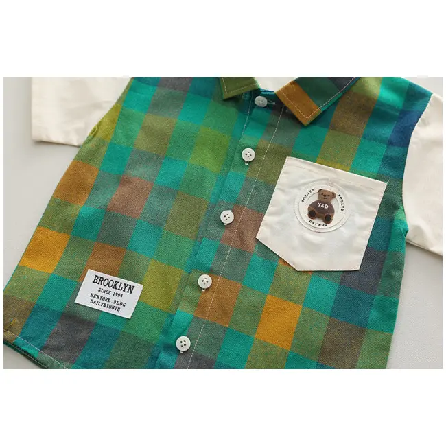 Costumas pentru baietei cu camasuta verde in carouri mdxbr13-r1