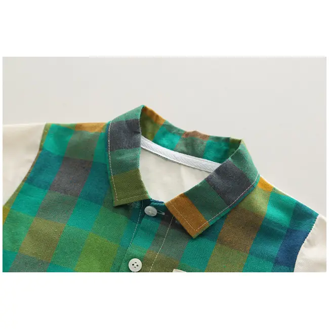 Costumas pentru baietei cu camasuta verde in carouri mdxbr13-r1