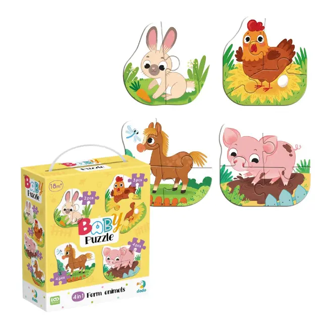 Puzzle 4 in 1 - ferma vesela ( 2, 3, 4 piese)