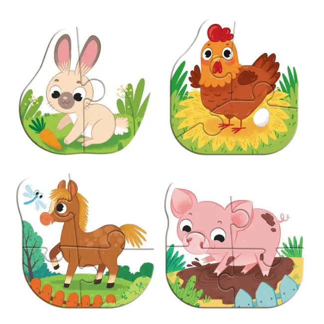 Puzzle 4 in 1 - ferma vesela ( 2, 3, 4 piese)