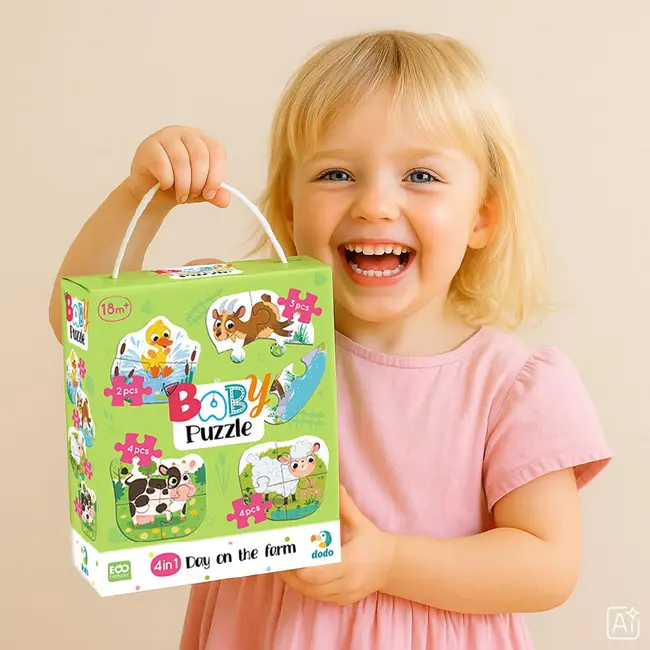 Puzzle 4 in 1 - o zi la ferma (2, 3, 4 piese)
