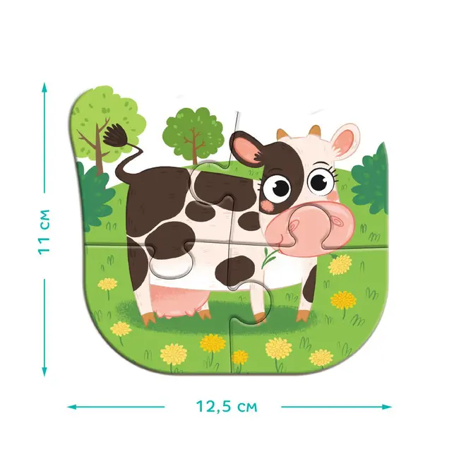 Puzzle 4 in 1 - o zi la ferma (2, 3, 4 piese)