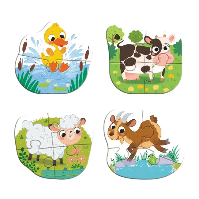 Puzzle 4 in 1 - o zi la ferma (2, 3, 4 piese)