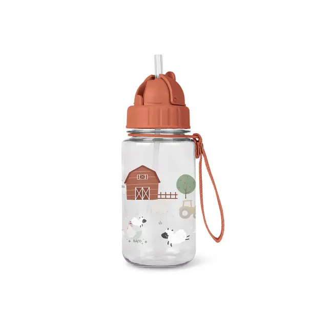 Sticla De Apa Pentru Copii Saro Funny Farm 400 Ml, Cu Pai Silicon Retractabil Anti-picurare, Din Tritan, Fara Bpa Pjb74000