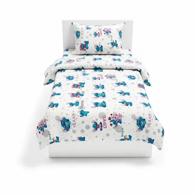 Lenjerie bumbac ranforce pat 3 piese copii 2-8 ani Angel si Stitch pentru saltele 140x70 cm ASC6427968006631