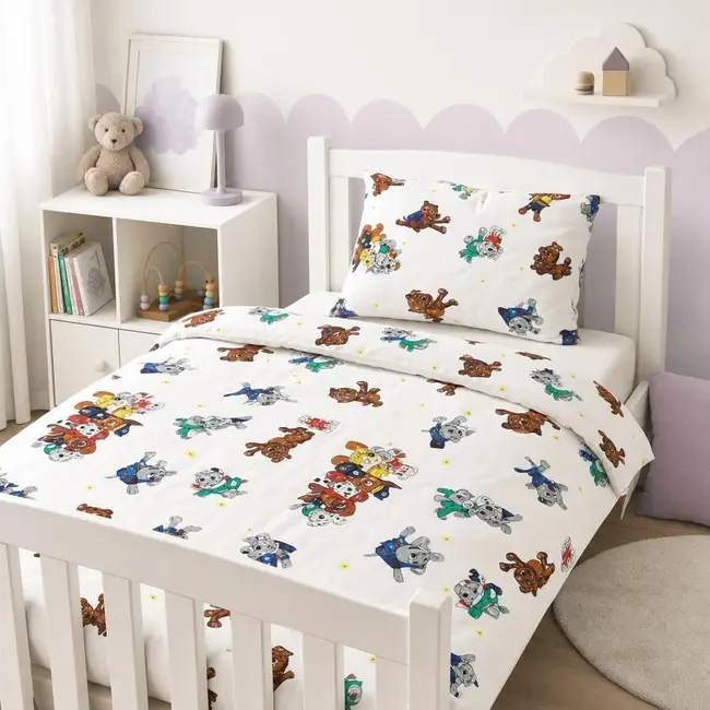 Lenjerie 3 piese pat copii Paw Patrol Alb 2-8 ani pentru saltele 140x70 ASC6427968007218