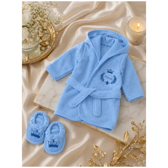 Halat de baie cu papucei prince, ramel, albastru 452e-1