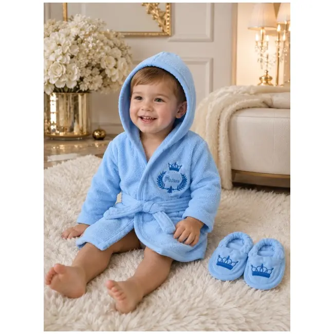 Halat de baie cu papucei prince, ramel, albastru 452e-1