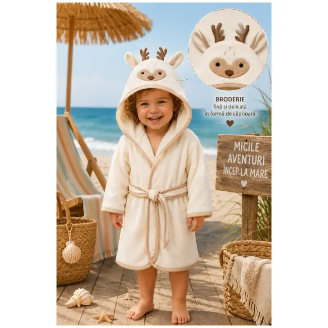 Halat de baie premium cu caprioara brodata, ramel 487