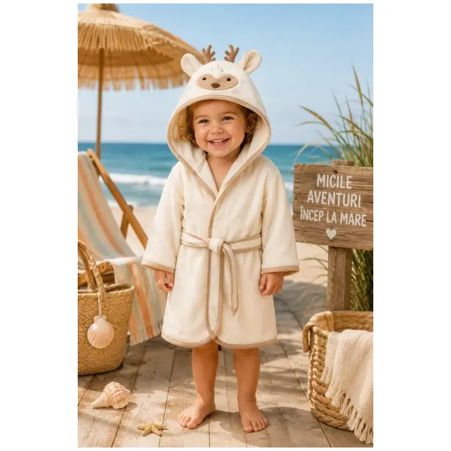 Halat de baie premium cu caprioara brodata, ramel 487