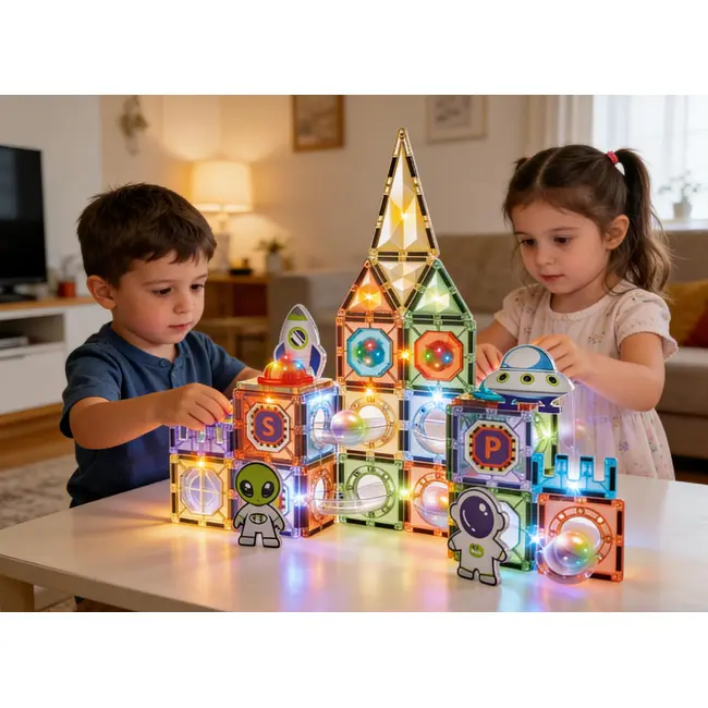 Labirintul meu magnetic cu lumini - in spatiu 100 piese (7.5 cm)