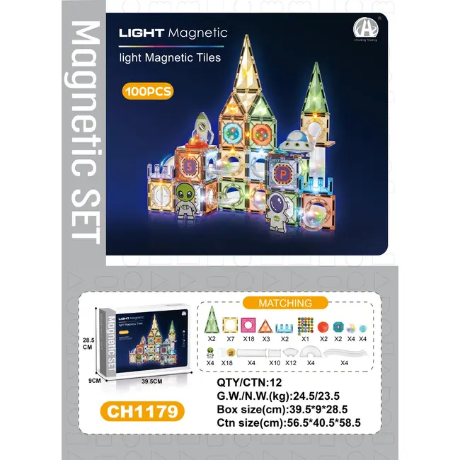 Labirintul meu magnetic cu lumini - in spatiu 100 piese (7.5 cm)