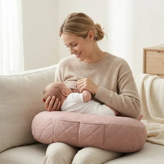 Perna Alaptare Babysteps  , Tip Rogal, Suport Ergonomic Mama  Bebelus, Velvet Premium, Sepia Rose Pjb486886