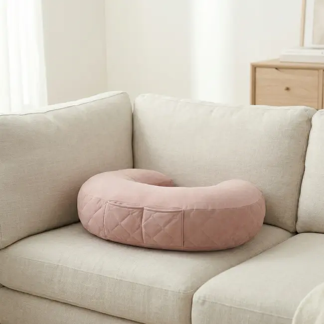 Perna Alaptare Babysteps  , Tip Rogal, Suport Ergonomic Mama  Bebelus, Velvet Premium, Sepia Rose Pjb486886