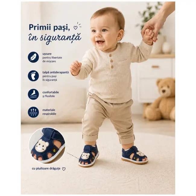 Sandalute bleumarine cu piuitoare - happy cute bear snd14-1