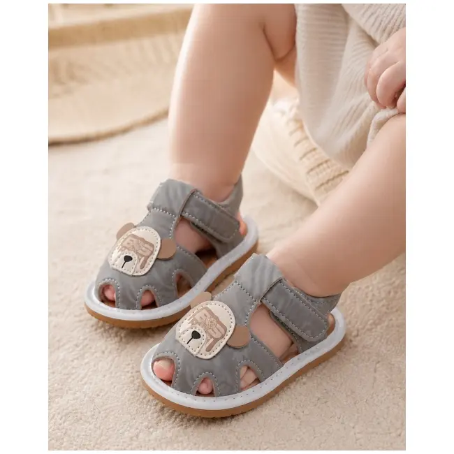 Sandalute gri cu piuitoare - happy cute bear snd5-10