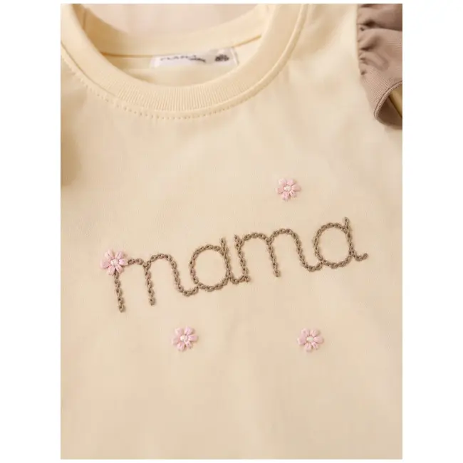 Set 2 piese donino cu broderie florala mama si maneci cu volanase tram40888