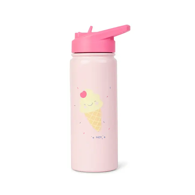Sticla Termica Premium Pentru Copii Saro, 500 Ml, Otel Inoxidabil 304, Fara Bpa, Anti-condens, 12h, Cu Pai Retractabil Si Capac Etans, Ice Cream Pjb74556