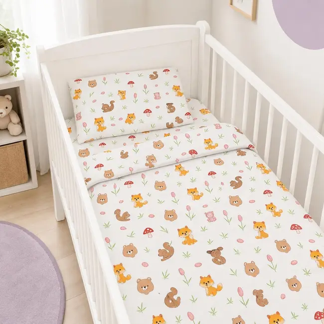 Lenjerie Set 3 piese Lenjerie Cresa - Animalutele padurii pentru saltele 140x70 - ASC6427968009397