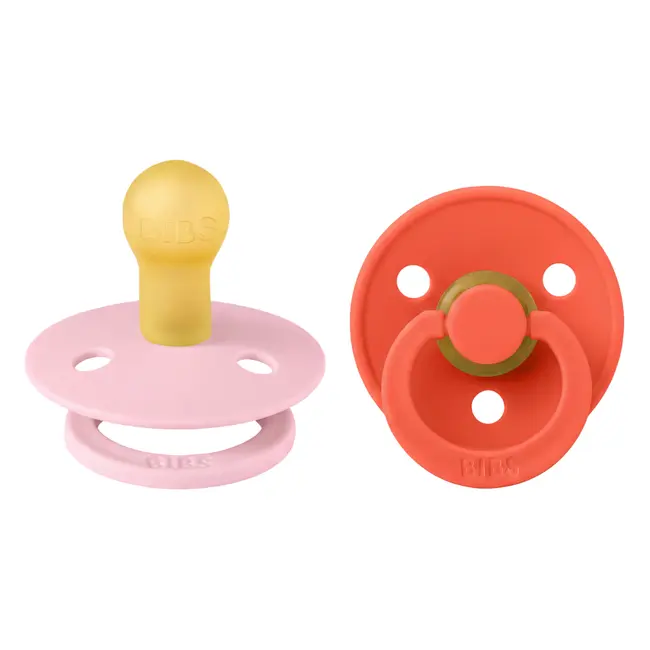 Bibs - set 2 suzete colour latex, tetina rotunda, 0 luni +-baby pink/tango bbb110474