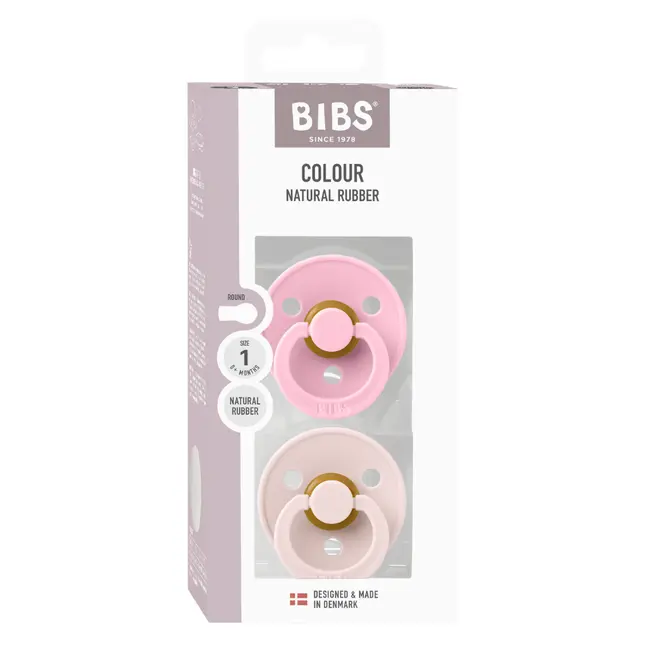 Bibs - set 2 suzete colour latex, tetina rotunda, 0 luni +-petal/baby pink bbb110334