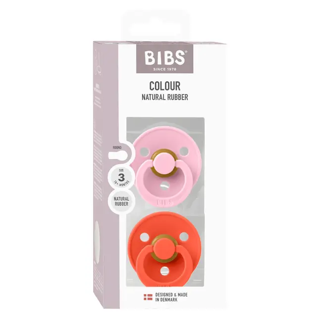 Bibs - set 2 suzete colour latex, tetina rotunda, 18 luni +-baby pink/tango bbb130474