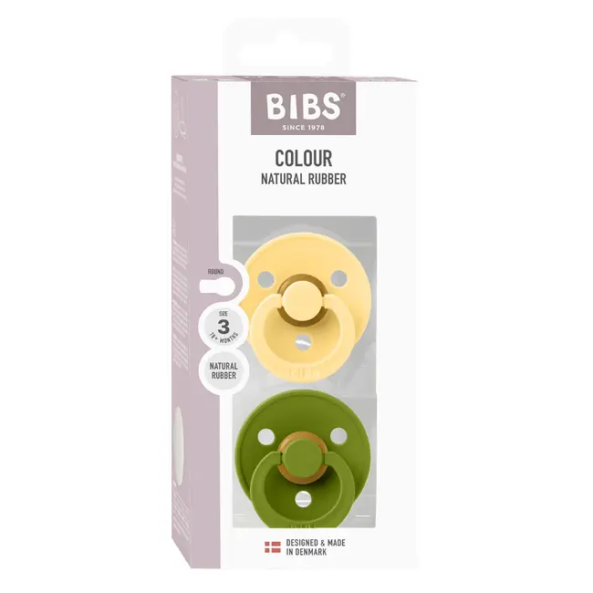 Bibs - set 2 suzete colour latex, tetina rotunda, 18 luni +-pale butter/wasabi bbb130475