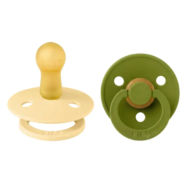 Bibs - set 2 suzete colour latex, tetina rotunda, 6 luni +-pale butter/wasabi bbb120475