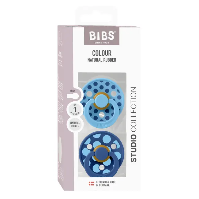 Bibs - set 2 suzete colour studio collection polka dots, tetina rotunda, 0 luni+-breeze/cornflower bbb11041105