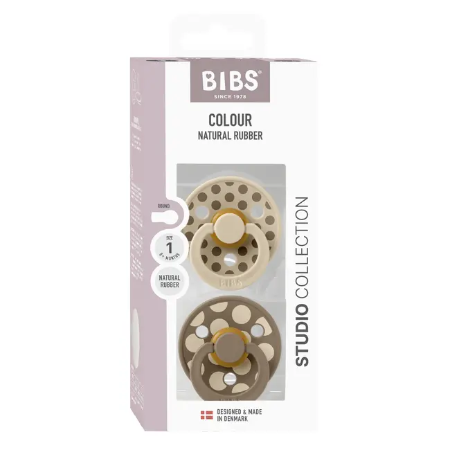 Bibs - set 2 suzete colour studio collection polka dots, tetina rotunda, 0 luni+-ivory/dark oak bbb11041101