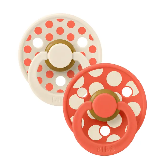 Bibs - set 2 suzete colour studio collection polka dots, tetina rotunda, 0 luni+-ivory/tango bbb11041103