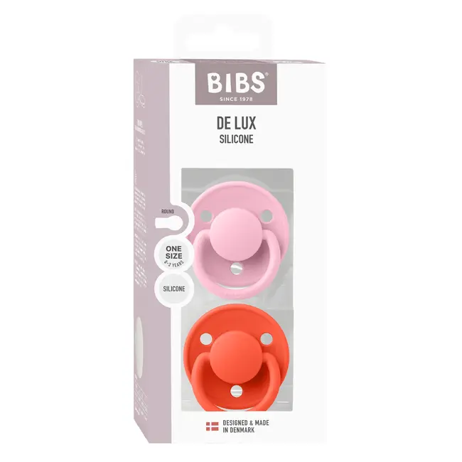 Bibs - set 2 suzete de lux silicon, tetina rotunda, marime universala-baby pink/tango bbb150299