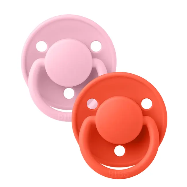 Bibs - set 2 suzete de lux silicon, tetina rotunda, marime universala-baby pink/tango bbb150299