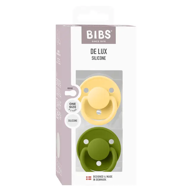 Bibs - set 2 suzete de lux silicon, tetina rotunda, marime universala-pale butter/wasabi bbb150300