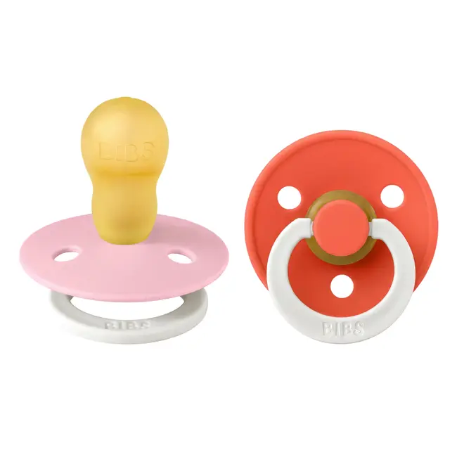 Bibs - set 2 suzete fosforescente colour glow latex, tetina rotunda, 18 luni +-baby pink/tango bbb130478