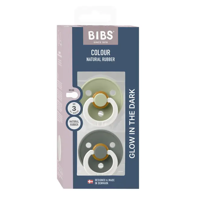 Bibs - set 2 suzete fosforescente colour glow latex, tetina rotunda, 18 luni +-sage/pine bbb130479