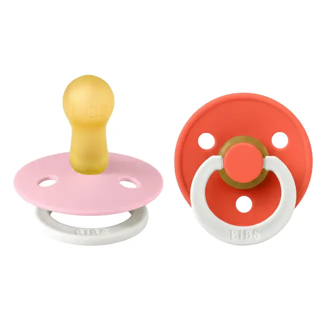 Bibs - set 2 suzete fosforescente colour glow latex, tetina rotunda, 6 luni +-baby pink/tango bbb120478