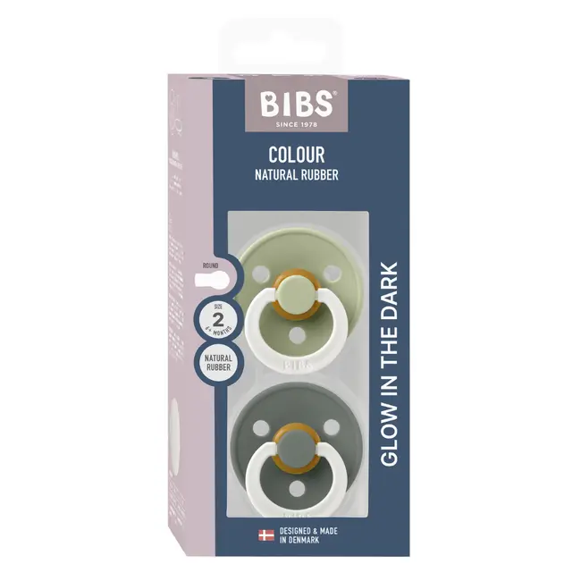 Bibs - set 2 suzete fosforescente colour glow latex, tetina rotunda, 6 luni +-sage/pine bbb120479