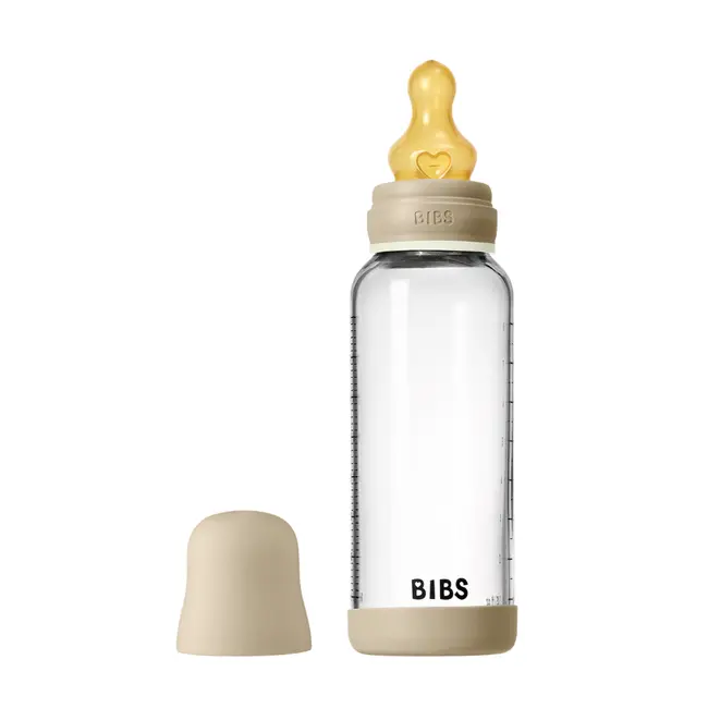 Bibs - set complet biberon fosforescent din sticla anticolici cu tetina din latex, flux mediu, 240 ml, vanilla glow bbb5020257