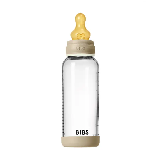 Bibs - set complet biberon fosforescent din sticla anticolici cu tetina din latex, flux mediu, 240 ml, vanilla glow bbb5020257
